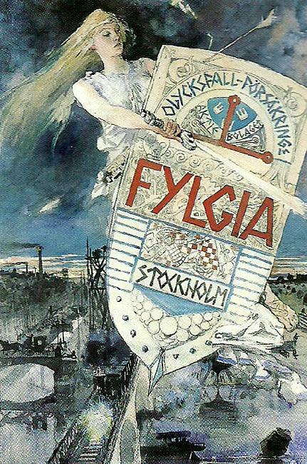 Carl Larsson affisch for forsakringsbolaget fylgia France oil painting art